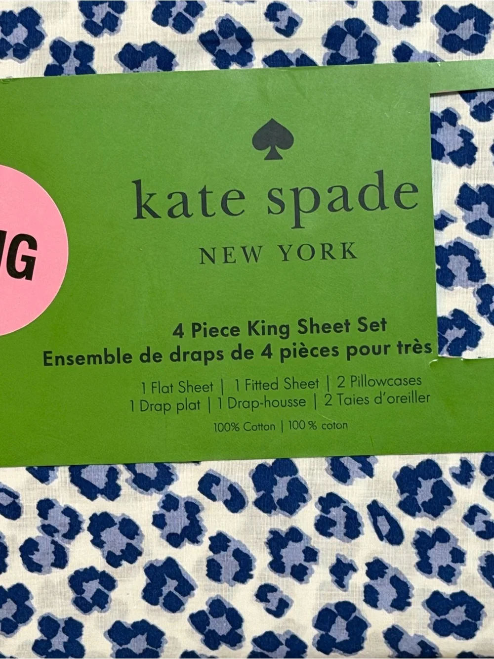 kate spade new york Navy Leopard King Sheet Set